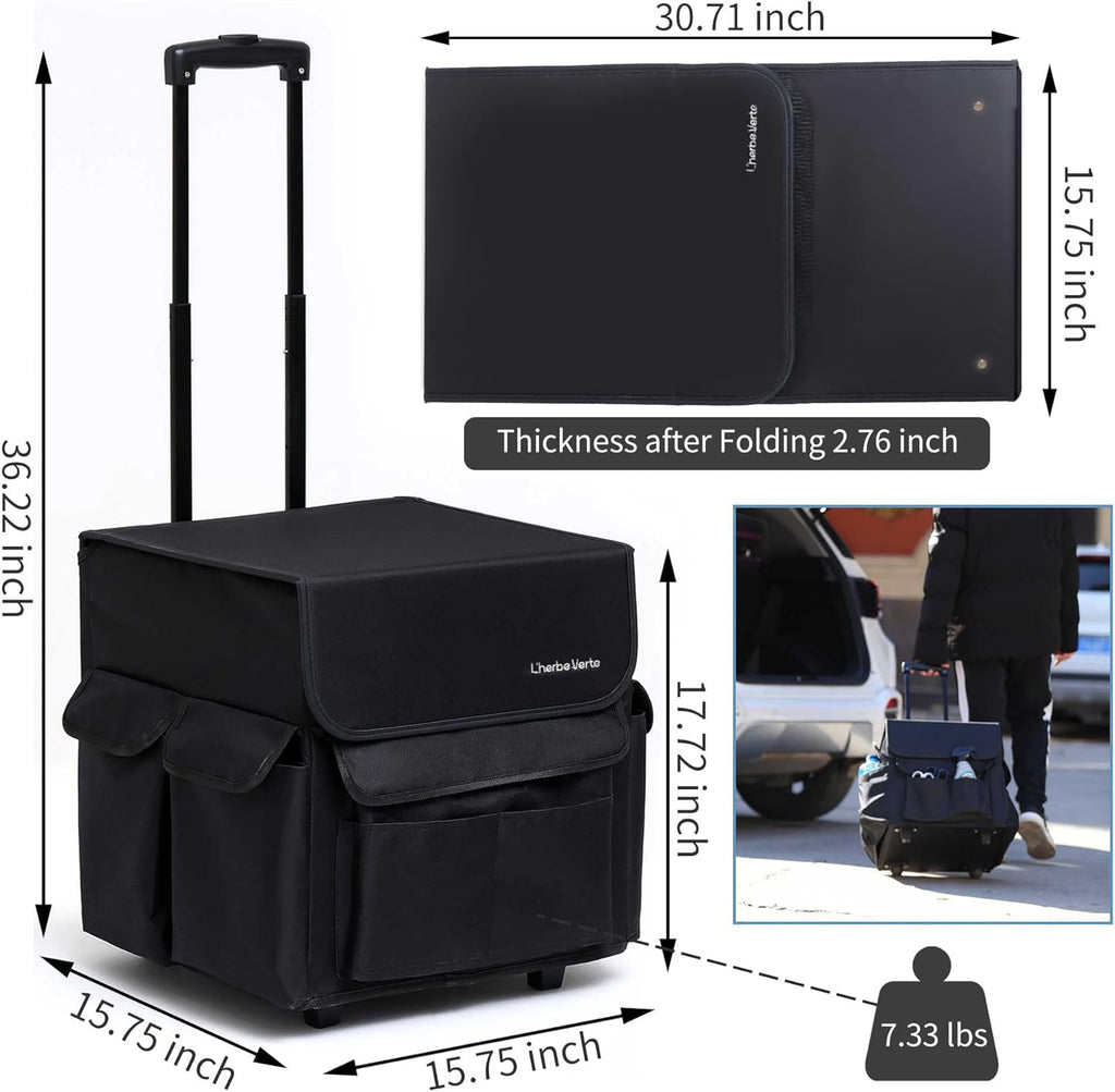Collapsible Rolling Cart with Telescoping Handle and Organizer Bag O429