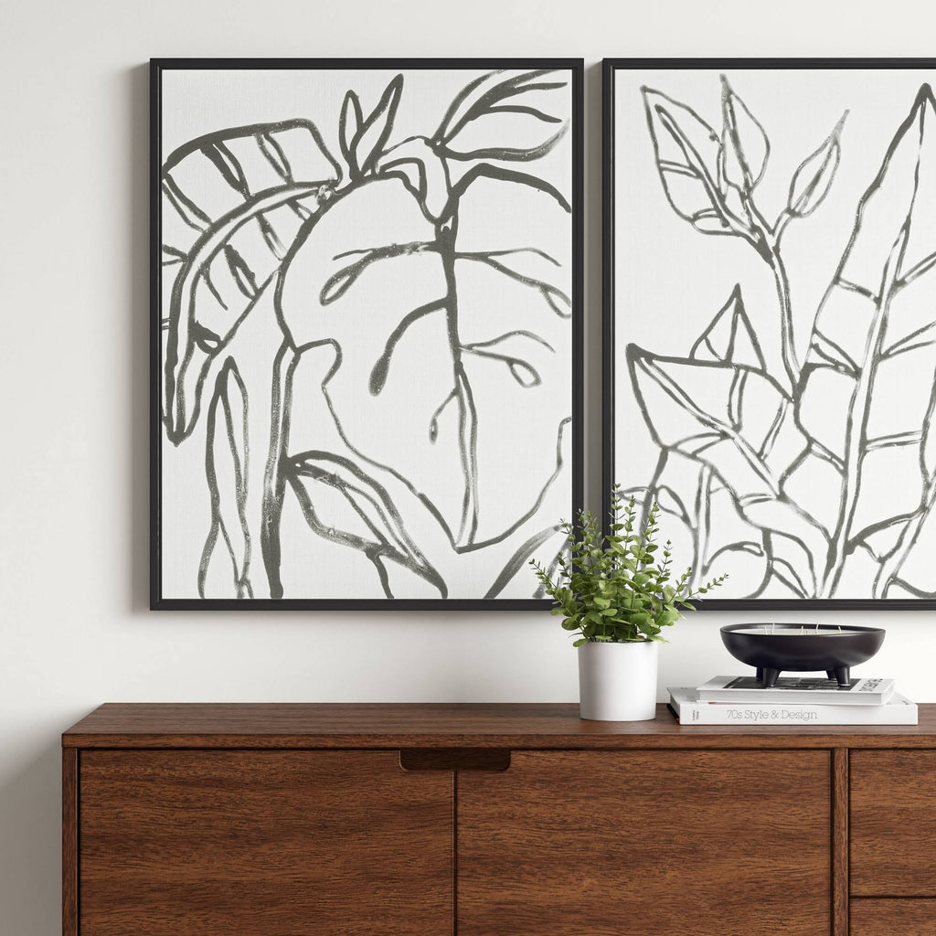 Botanical Sketch Framed Wall Canvas White/Black I586971