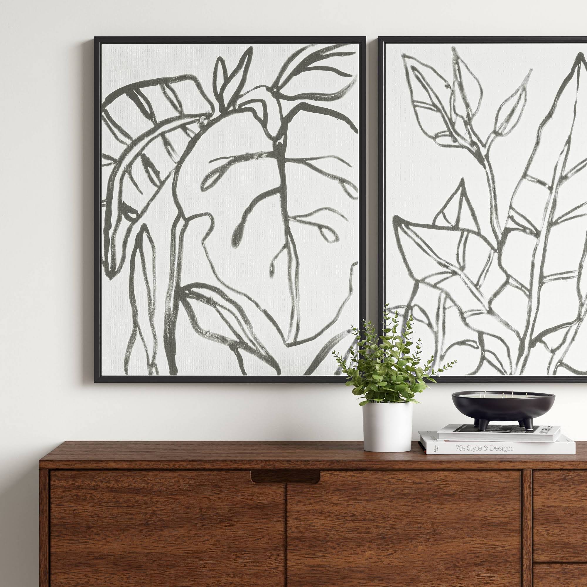 Botanical Sketch Framed Wall Canvas White/Black I586971