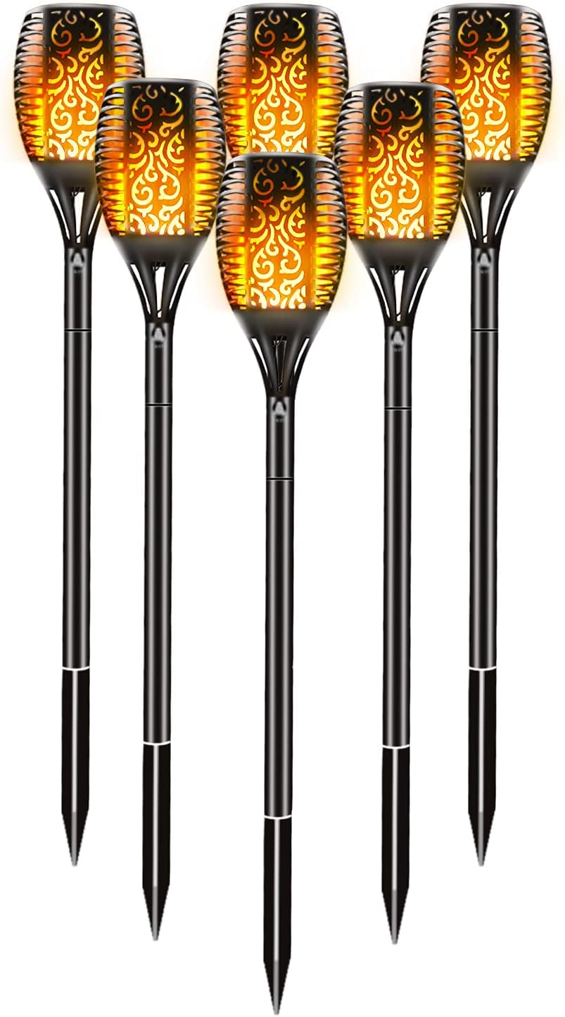 6 Pack Solar Outdoor Lights 96 LED Flickering Flames Waterproof I2061