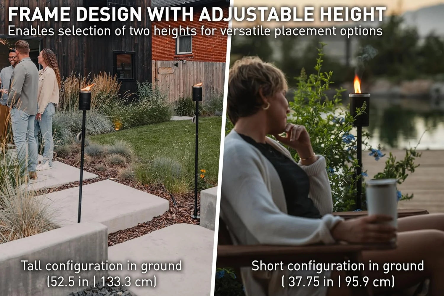 3 Pack Backyard Torches, Cold-Rolled Steel, Adjustable Height 37.75-52.5 in K867429