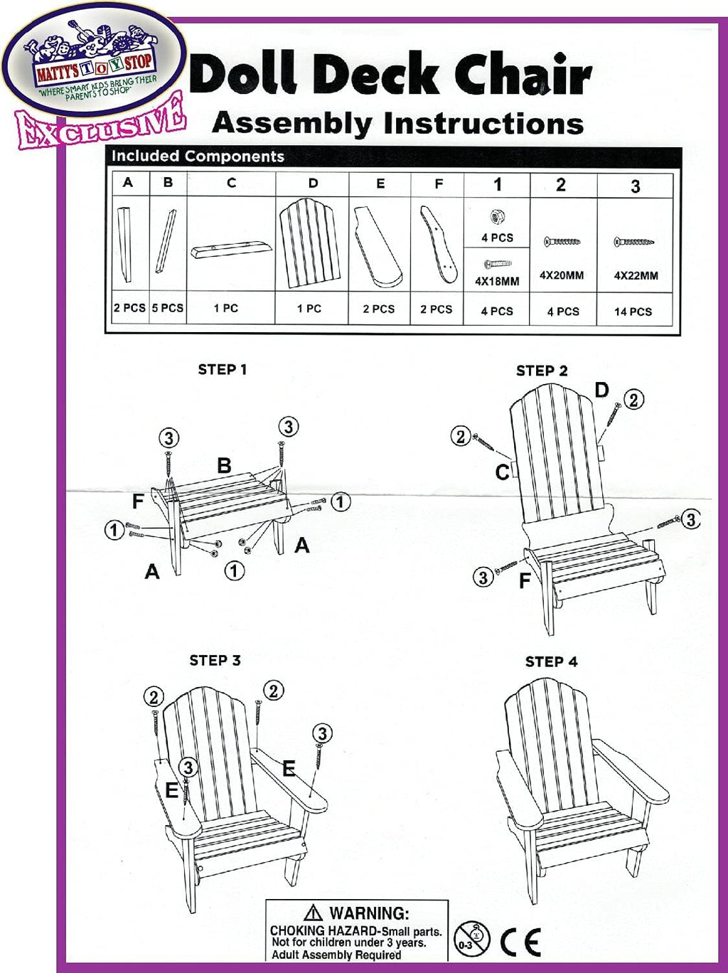 Pink/White Wooden Doll Furniture Adirondack Deck Chair B164