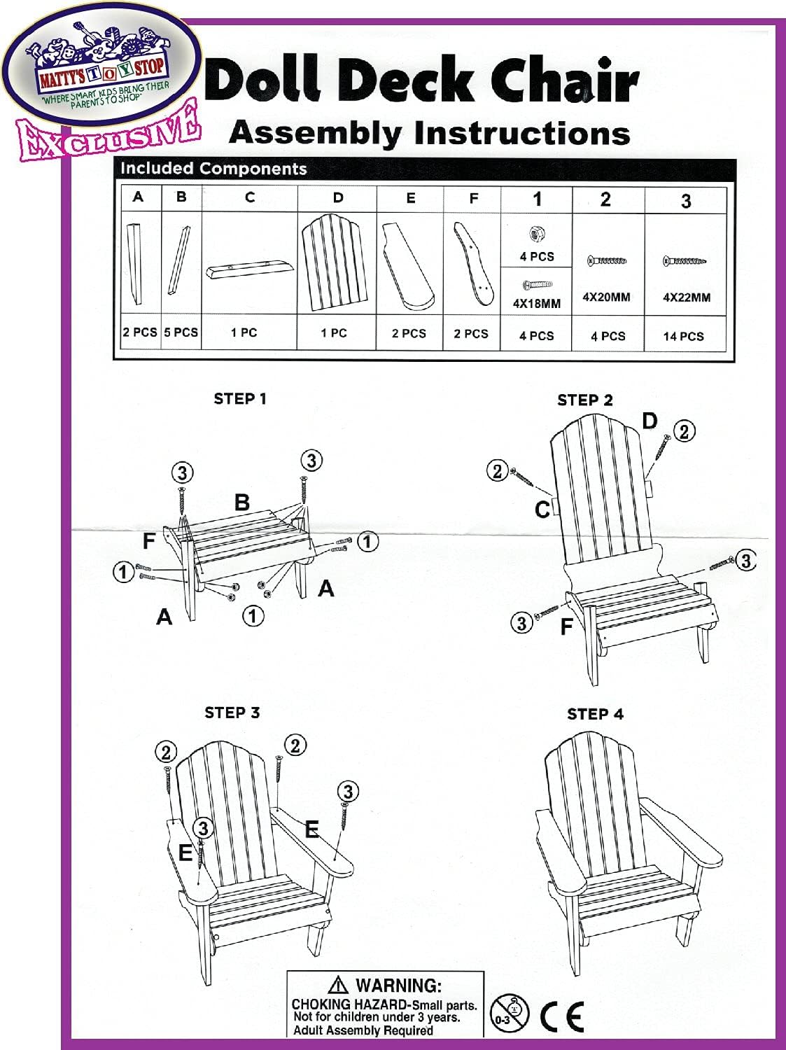 Pink/White Wooden Doll Furniture Adirondack Deck Chair B164