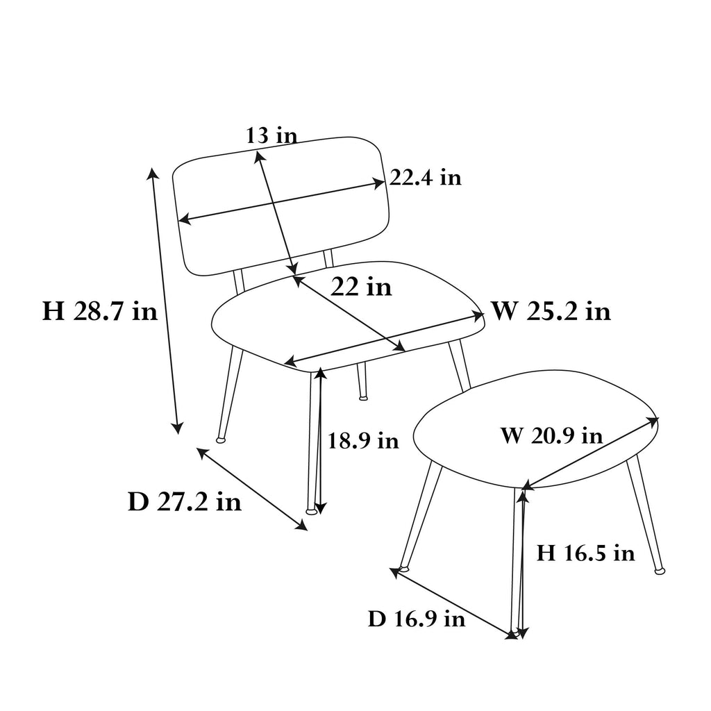 Ivory Faux Fur Plush Accent Chair With Ottoman X729132