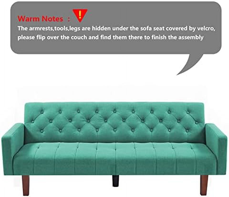 Beige Linen Upholstered Convertible Futon Sofa Bed 74" Tufted 3 Seater X823257