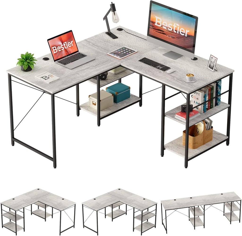 Grey Oak L Shaped Desk with Shelves T26493