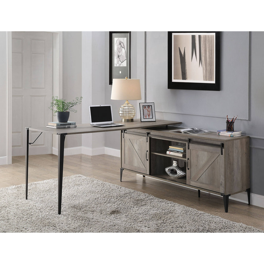 Gray Oak Black Finish Writing Desk with USB M40085