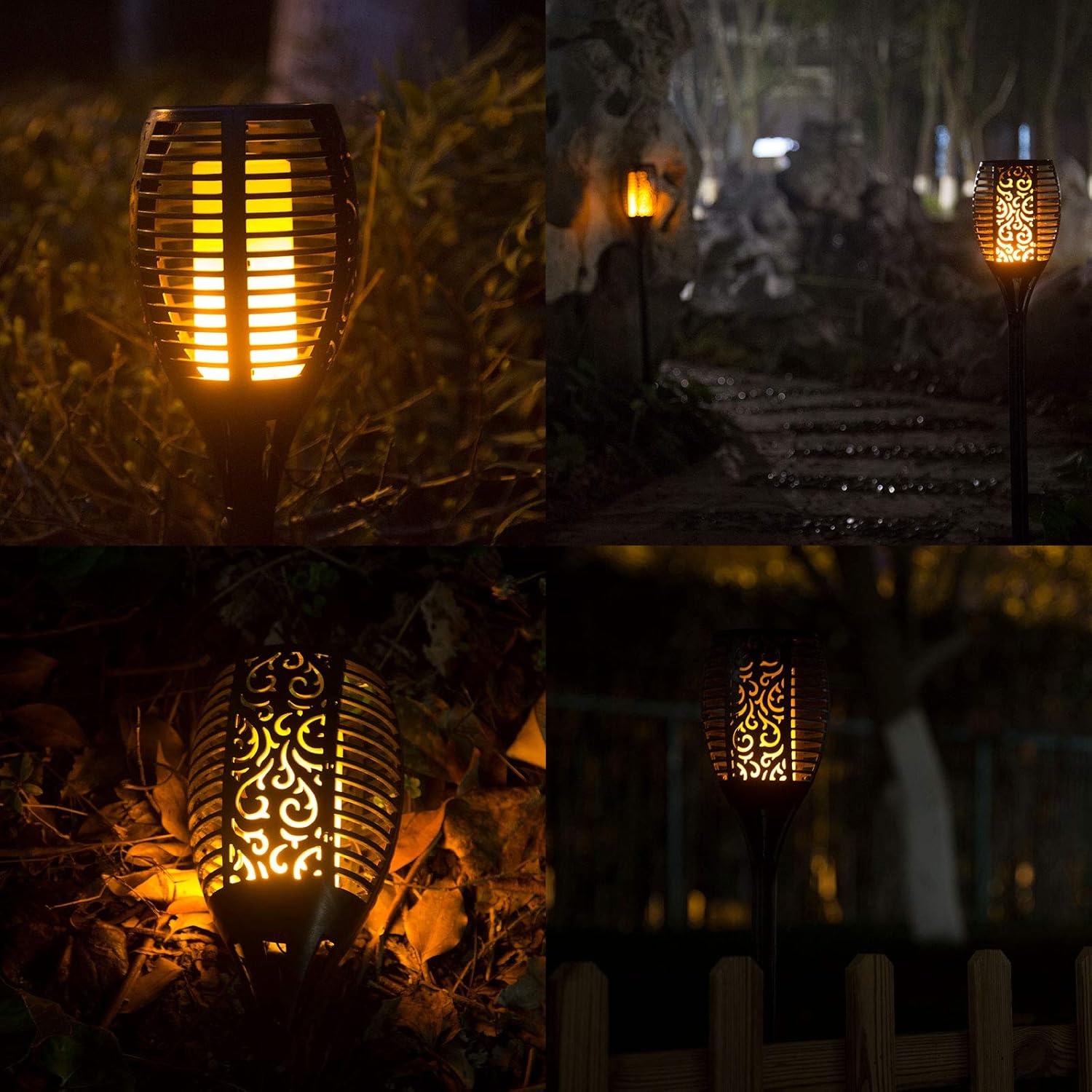 6 Pack Solar Outdoor Lights 96 LED Flickering Flames Waterproof I2061