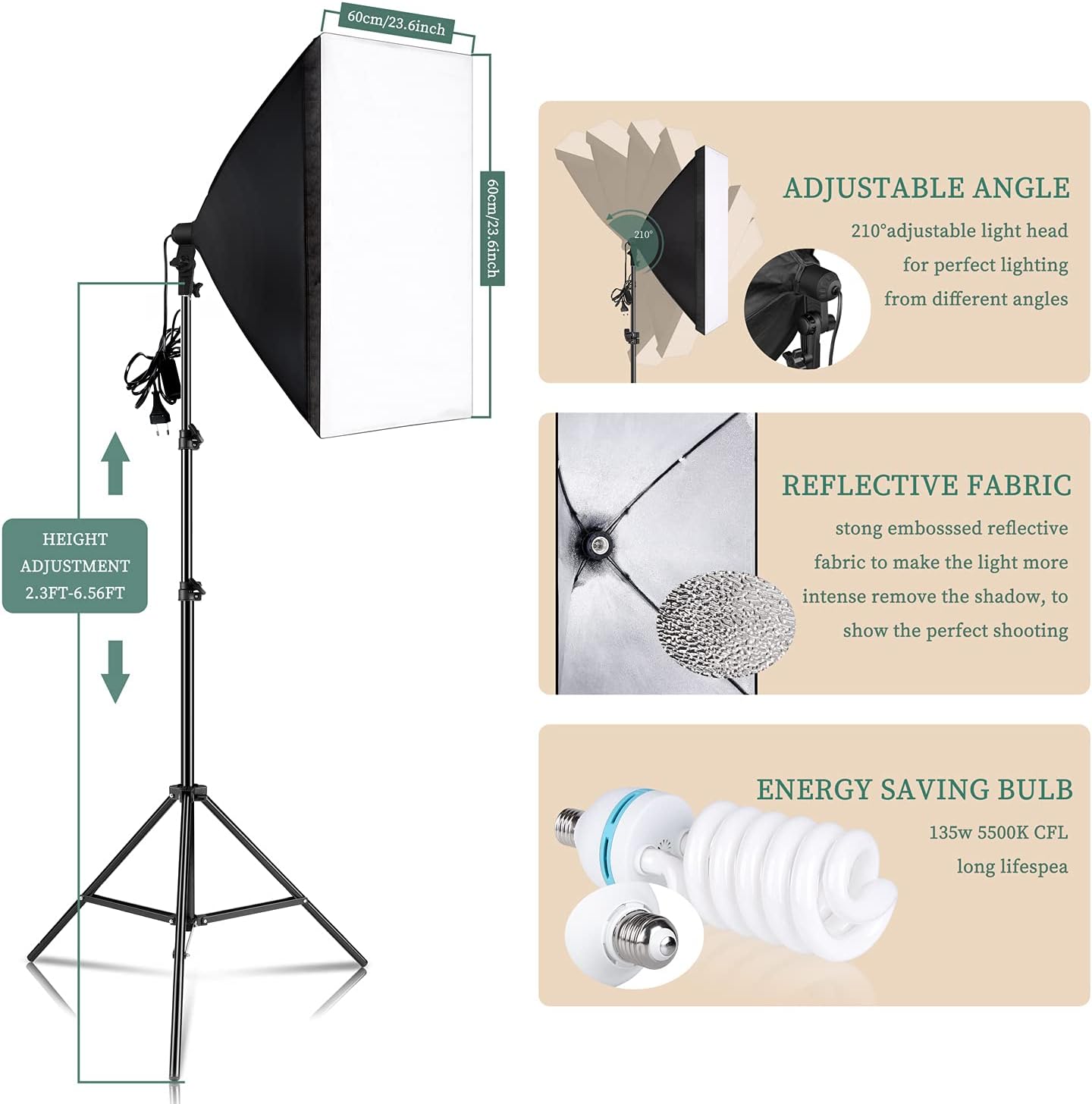 Photography Lighting Kit 7X 10FT Background Support System Softbox Continuous Lighting Kit E2503