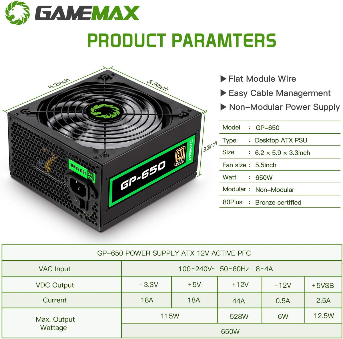 650W 80+ Bronze Non-Modular Power Supply R874892