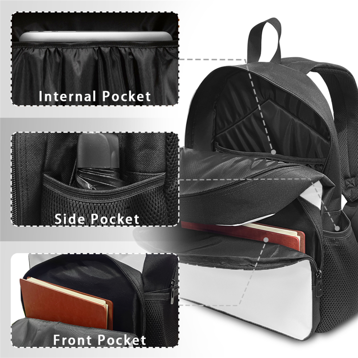 Cock Print Backpack 3-Piece Schoolbags Set with Front Zipper Pocket B908053