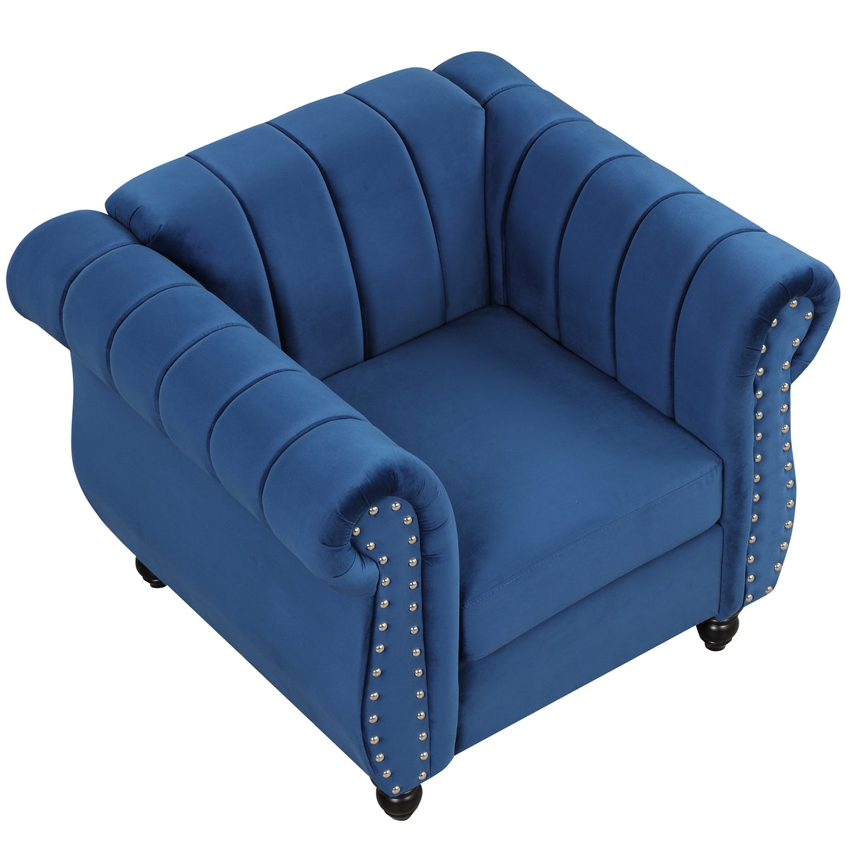 Blue Buttoned Tufted Sofa with Solid Wood Legs B59610