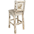 Clear Lacquer Counter Height Barstool with Laser Engraved Bear Design F664