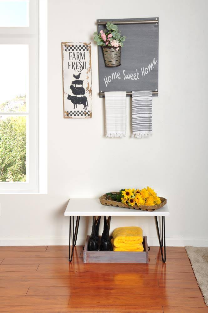 Rustic White Wood Bench Y65310