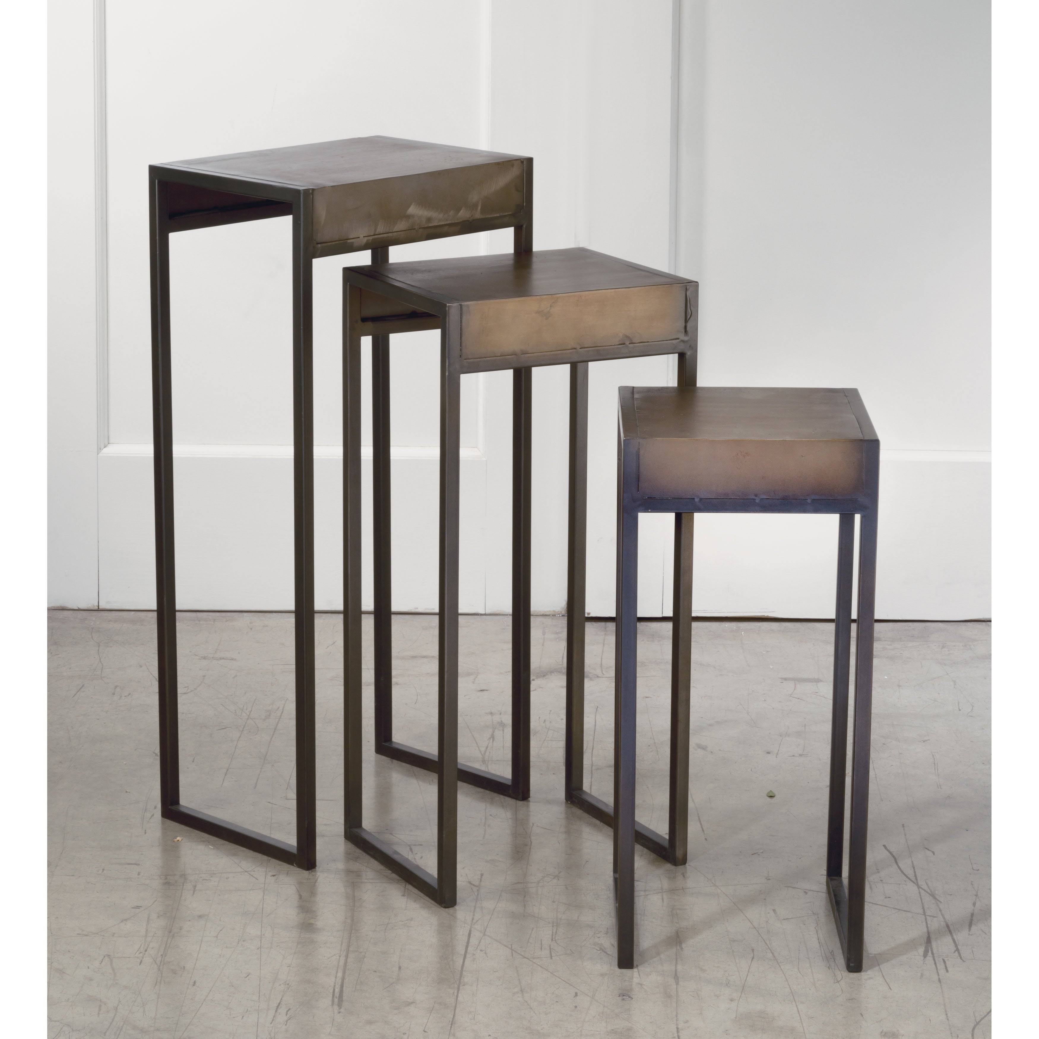 Set of 3 Bronze and Black Rectangular Solid Side Table D55999