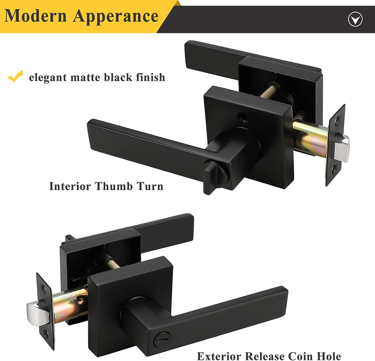 2 Pack Square Privacy Door Levers Matte Black Keyless Interior Door Lockset D234