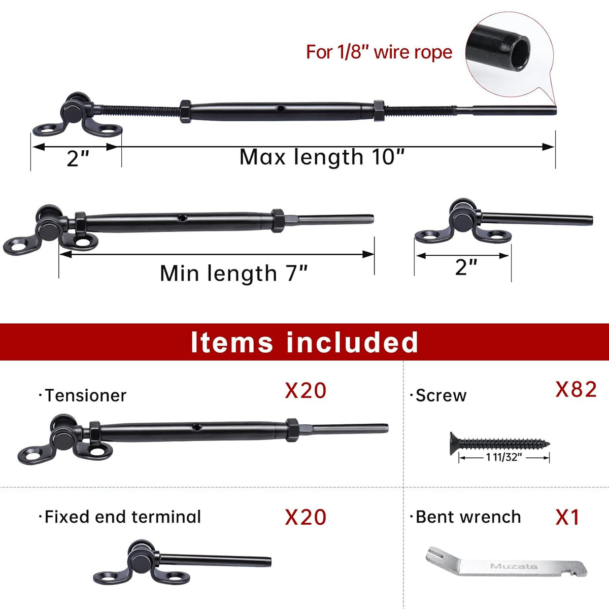 Black Cable Railing Kit 10 Set T316 Stainless Steel Hardware R1649