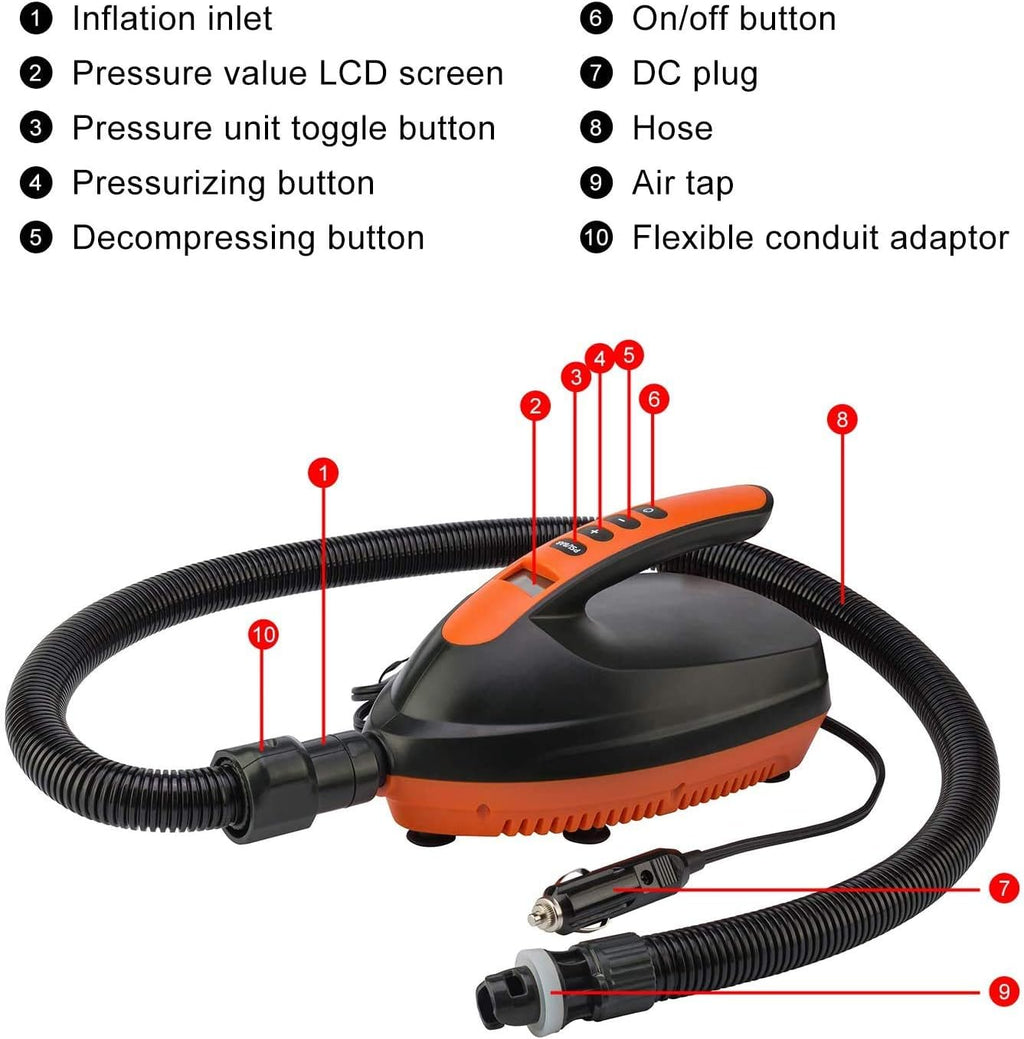 16 PSI Electric Paddle Board Pump with Auto-Off, 12V DC, Pack of 2 I5973
