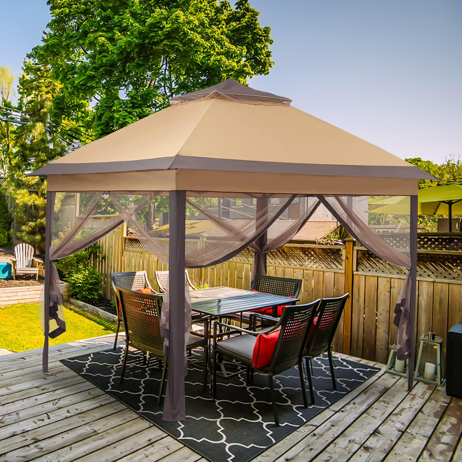 Brown 11'x11' Pop up Canopy Tent with Netting Sidewalls T995423