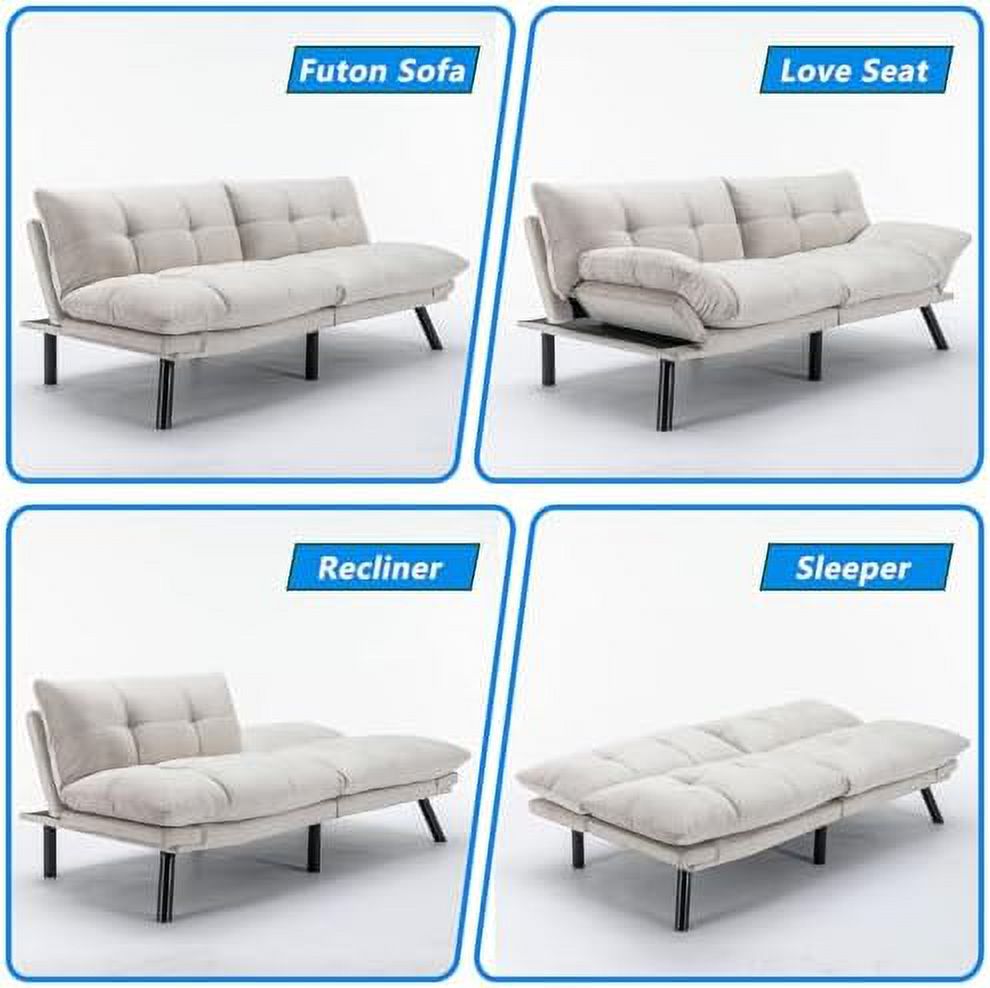 70" Modern Velvet Futon Sleeper Sofa Bed with Adjustable Backrests and Folding Armrest G69604