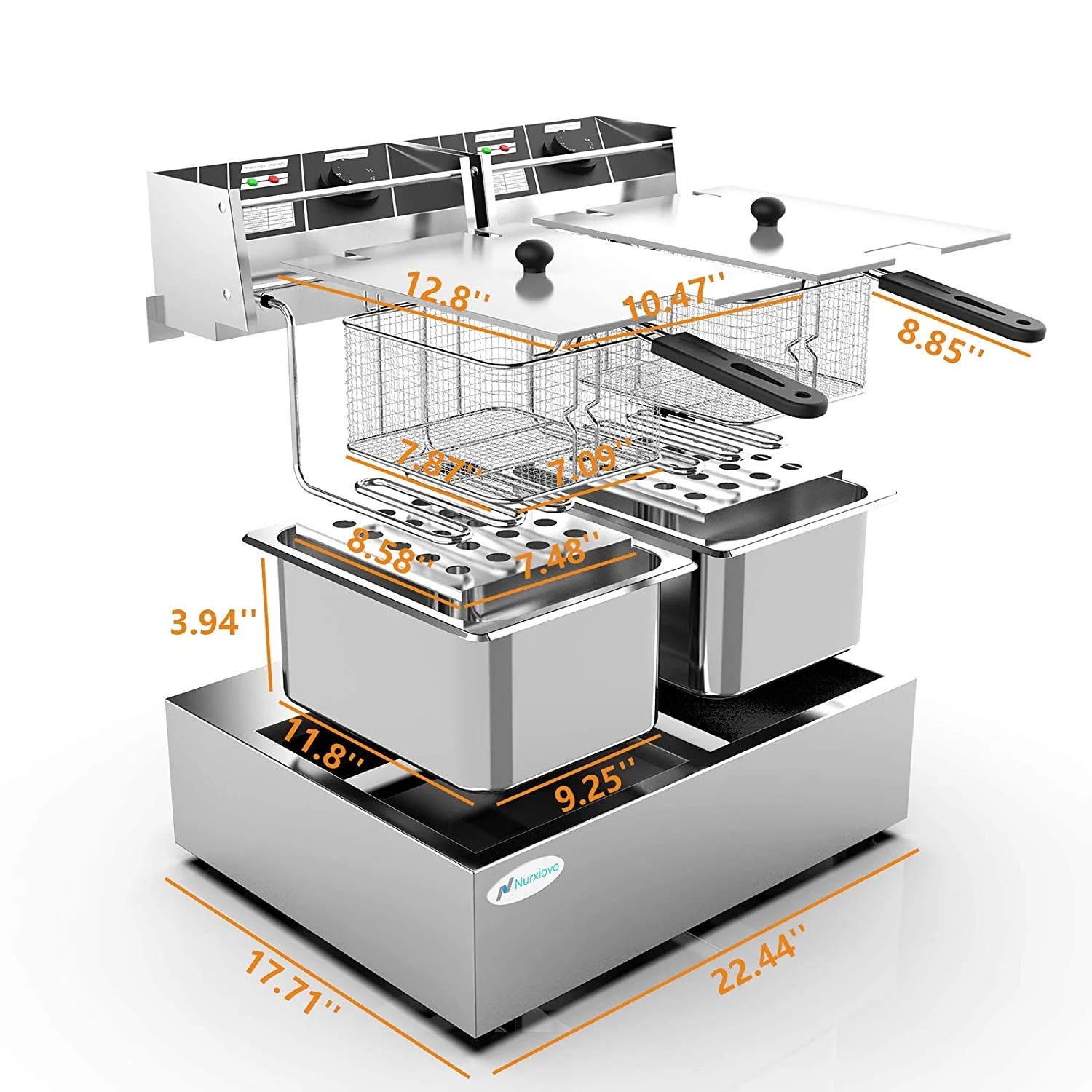 16Liter Double Tank Electric Deep Fryer with Removable Baskets Stainless Steel A77010