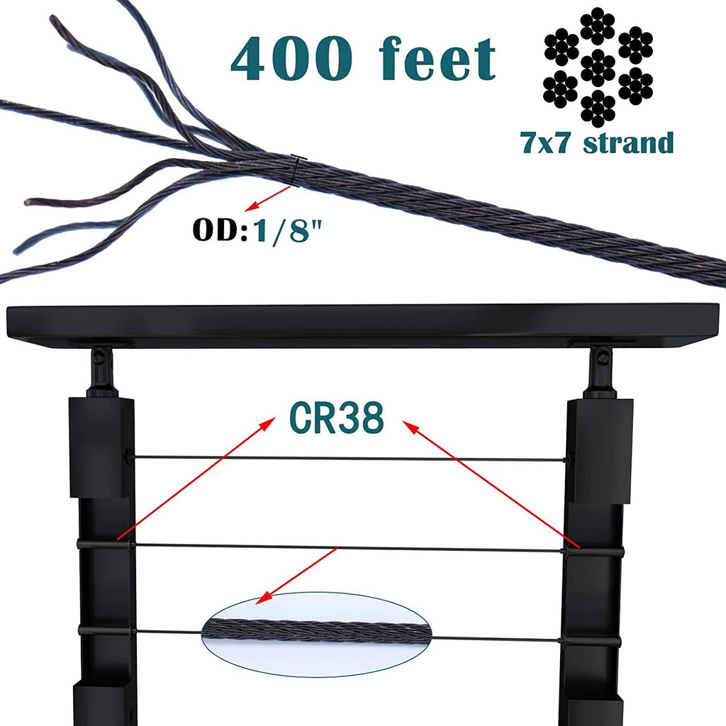 Black Wire Rope Cable Railing T316 Stainless Steel L228