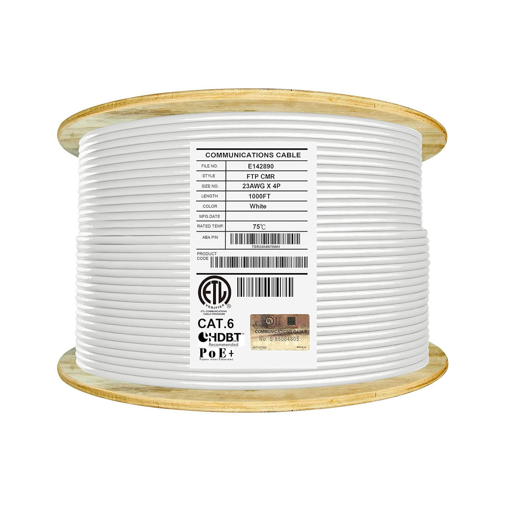Bulk Ethernet Cable Reel, Cat6 Shielded Riser, 1000ft, Black U11535