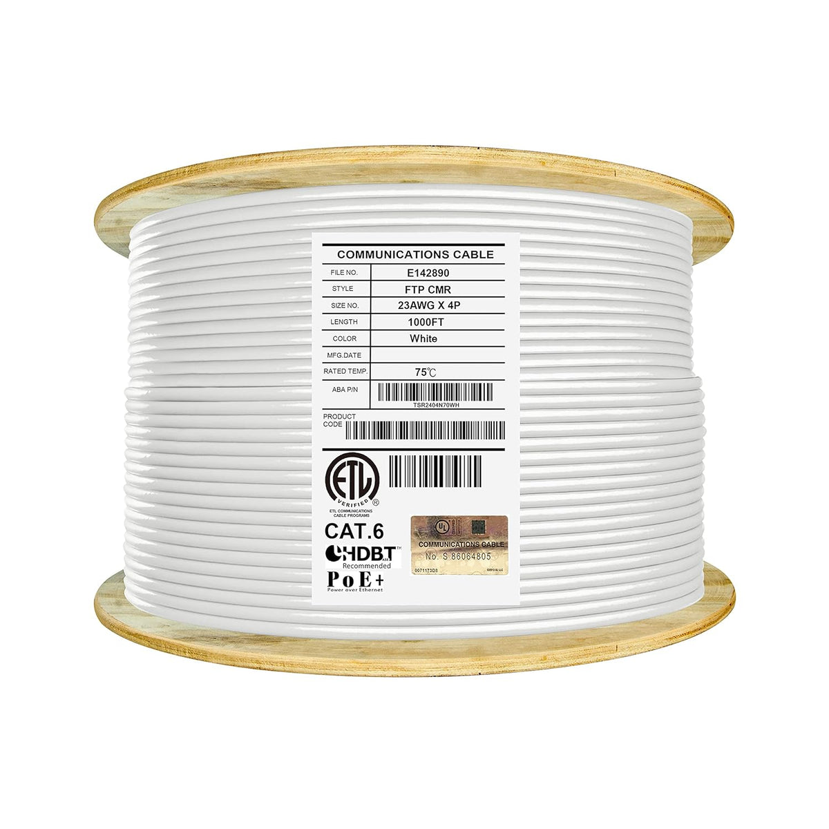 Bulk Ethernet Cable Reel, Cat6 Shielded Riser, 1000ft, Black U11535