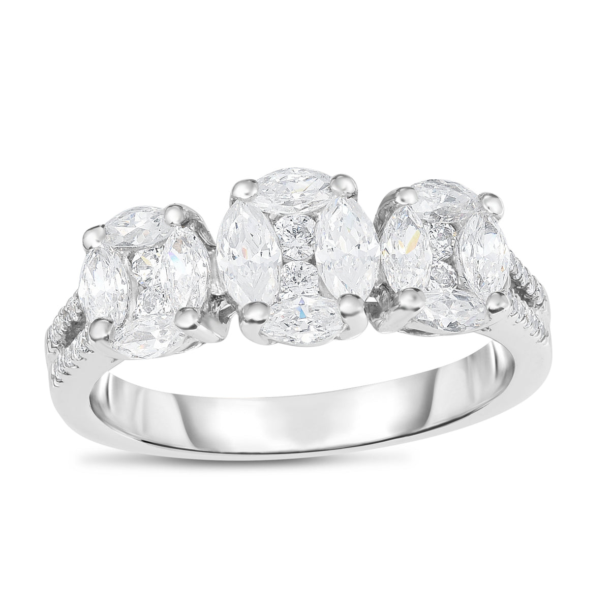14K White Gold Marquise and Princess-Cut Composite Diamond Three Stone Engagement Ring I895365