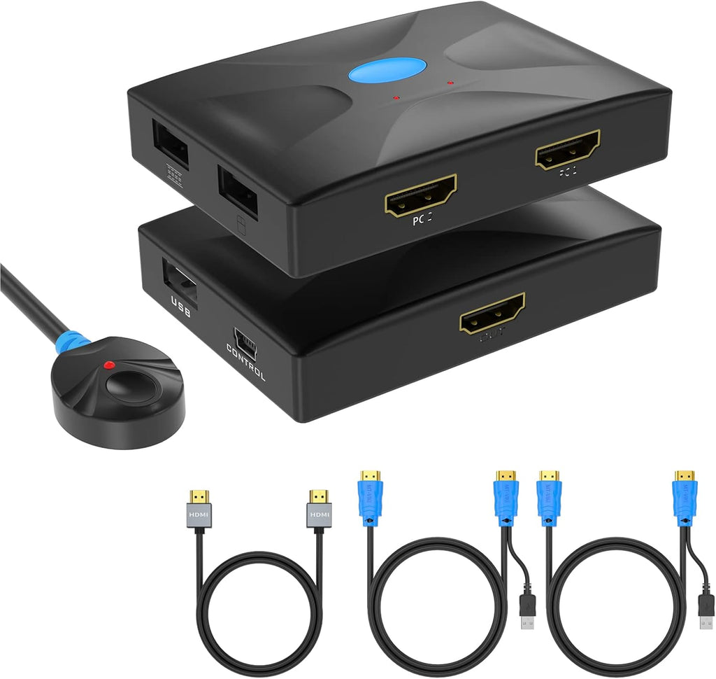 KVM Switch HDMI 8 Port 4K@30Hz 8 in 1 Out with 9pack Cables 4 USB 2.0 Hubs Desktop Selector IR Remote Rack Mount Ears P69364