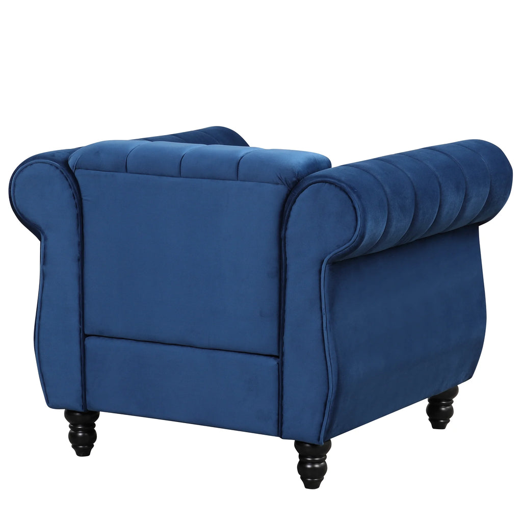 Blue Buttoned Tufted Sofa with Solid Wood Legs B59610