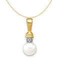 14K Yellow Gold Freshwater Cultured Pearl And Diamond Pendant Charm Necklace 20'' K48864
