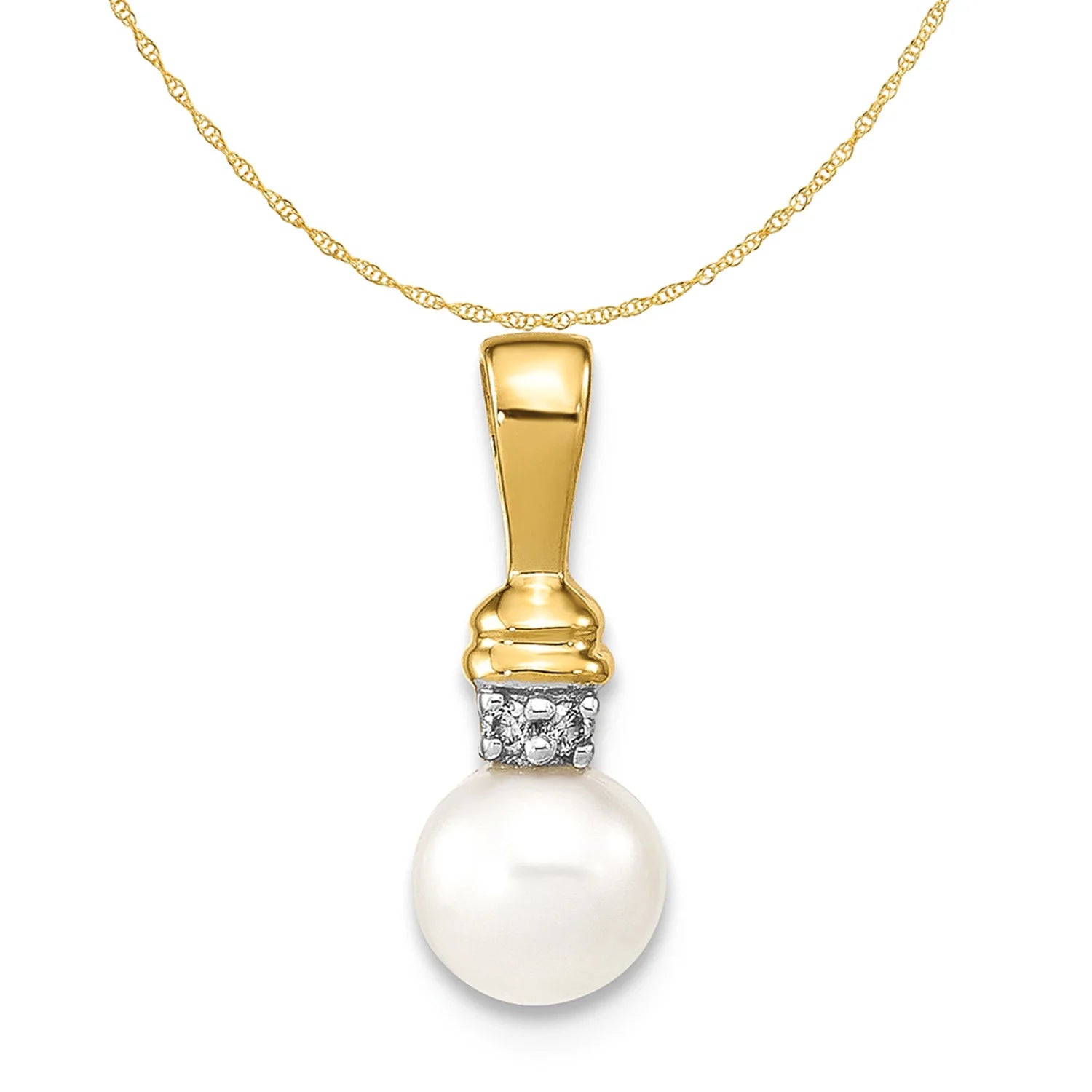 14K Yellow Gold Freshwater Cultured Pearl And Diamond Pendant Charm Necklace 20'' K48864