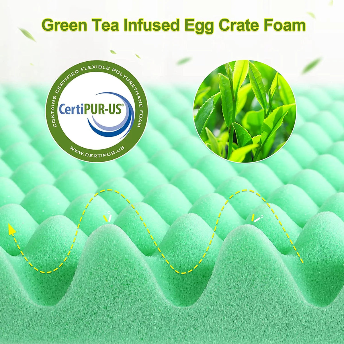 Green Tea Memory Foam Mattress Topper Queen with Zippered Bamboo Cover Z104755