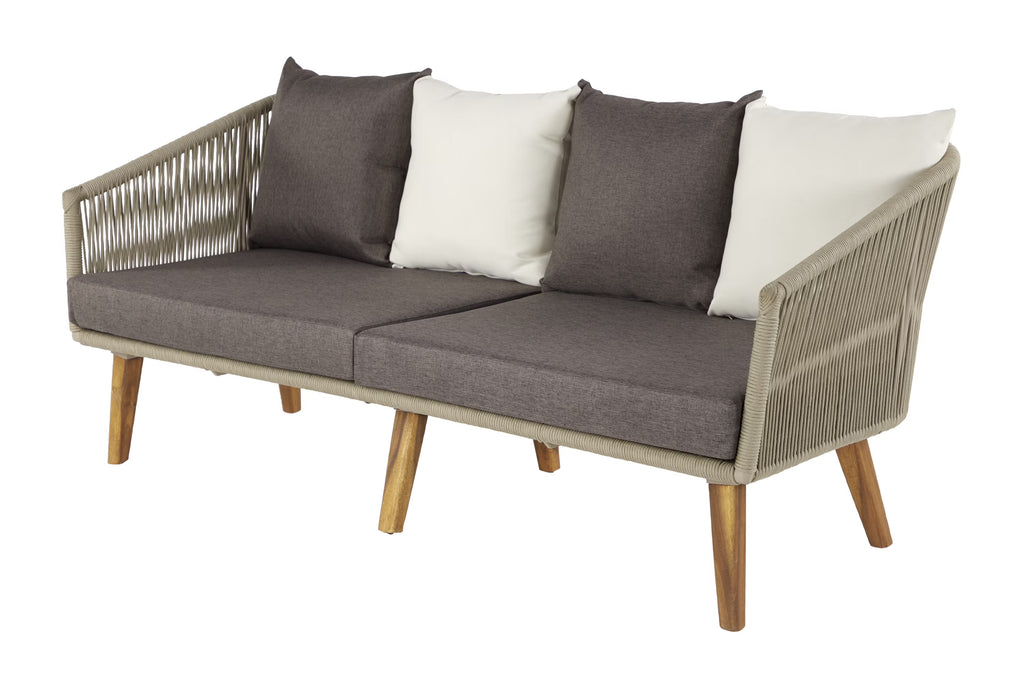 Gray Woven Rope Wood Outdoor Sofa with Polyester Cushions B466