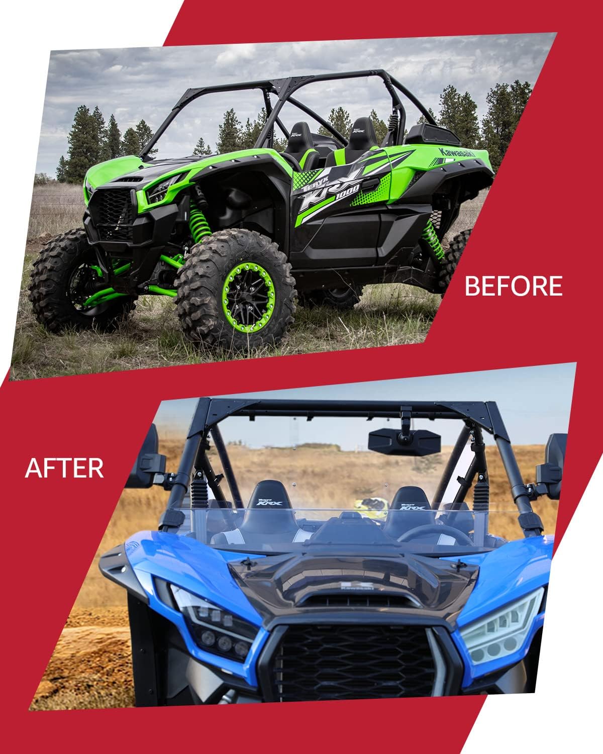 Front Half Windshield for Kawasaki Teryx KRX 1000, Clear Hard Coated Vented Polycarbonate Windscreen J64557