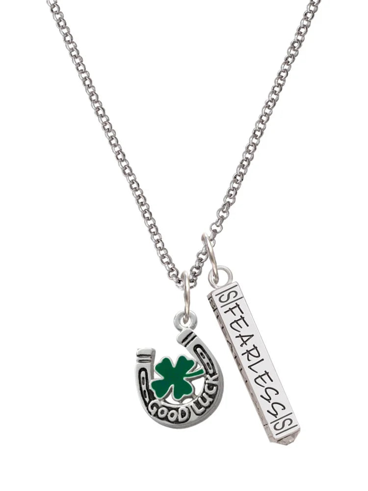 Silvertone Horseshoe Four Leaf Clover Charm Necklace, 23" K6475