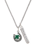 Silvertone Horseshoe Four Leaf Clover Charm Necklace, 23" K6475