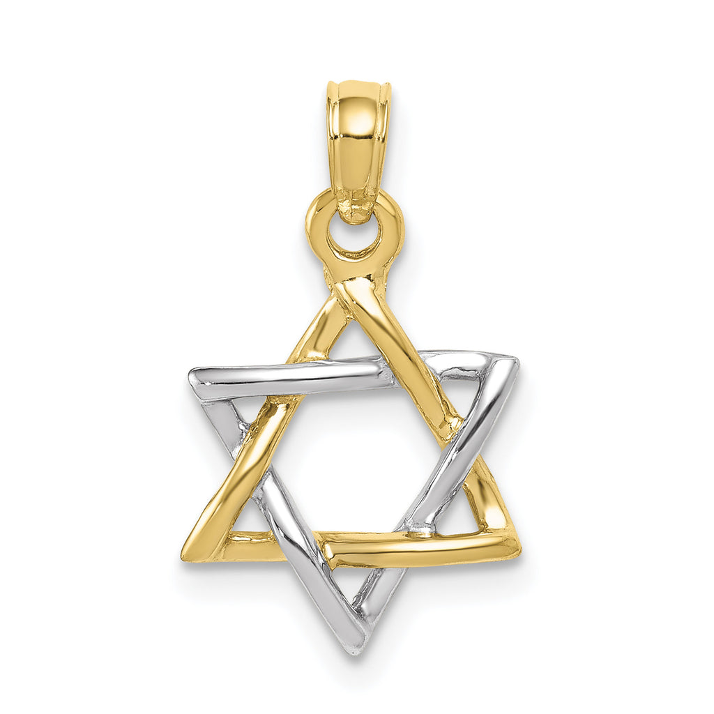 10K Two-Tone Gold Polished Star Of David Pendant With 10K Yellow Gold Lightweight Rope Chain 18" G26107