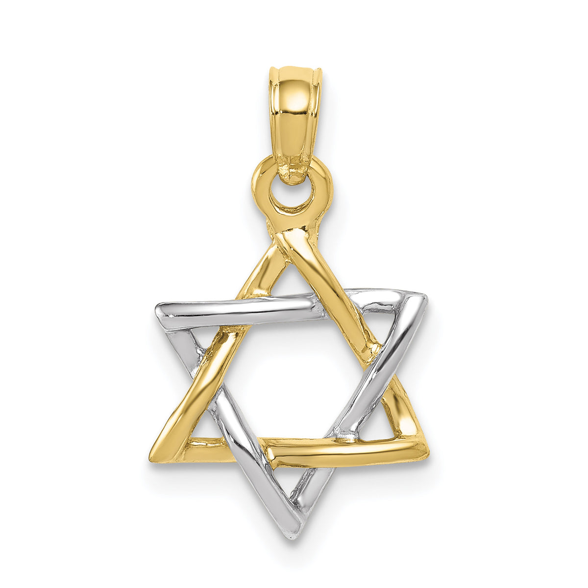 10K Two-Tone Gold Polished Star Of David Pendant With 10K Yellow Gold Lightweight Rope Chain 18" G26107