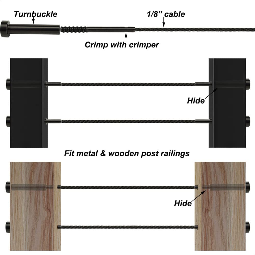 Black Steel Cable Railing Hardware Kit, Swage Tensioner 20 Pcs E512