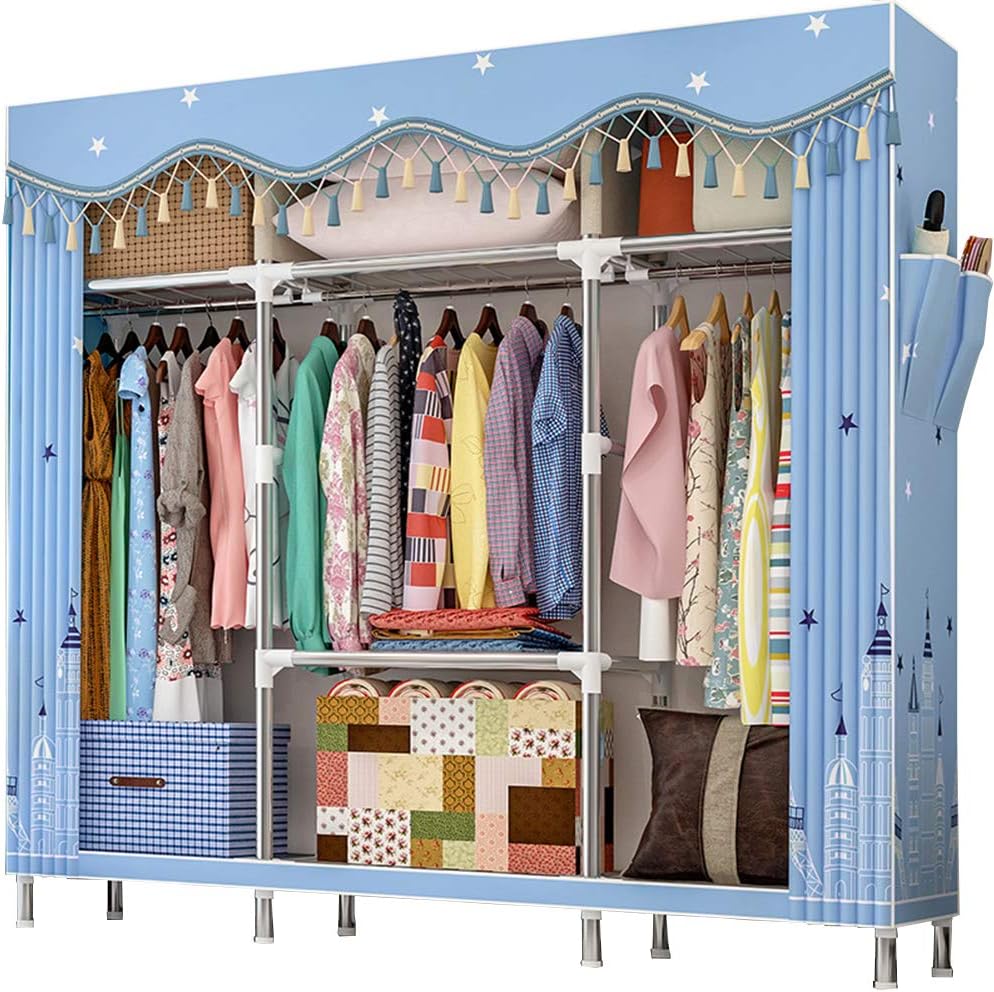 Extra Large Wardrobe Storage Closet with Hang Rod and 2 Side Pockets, Pack of 2 V7719