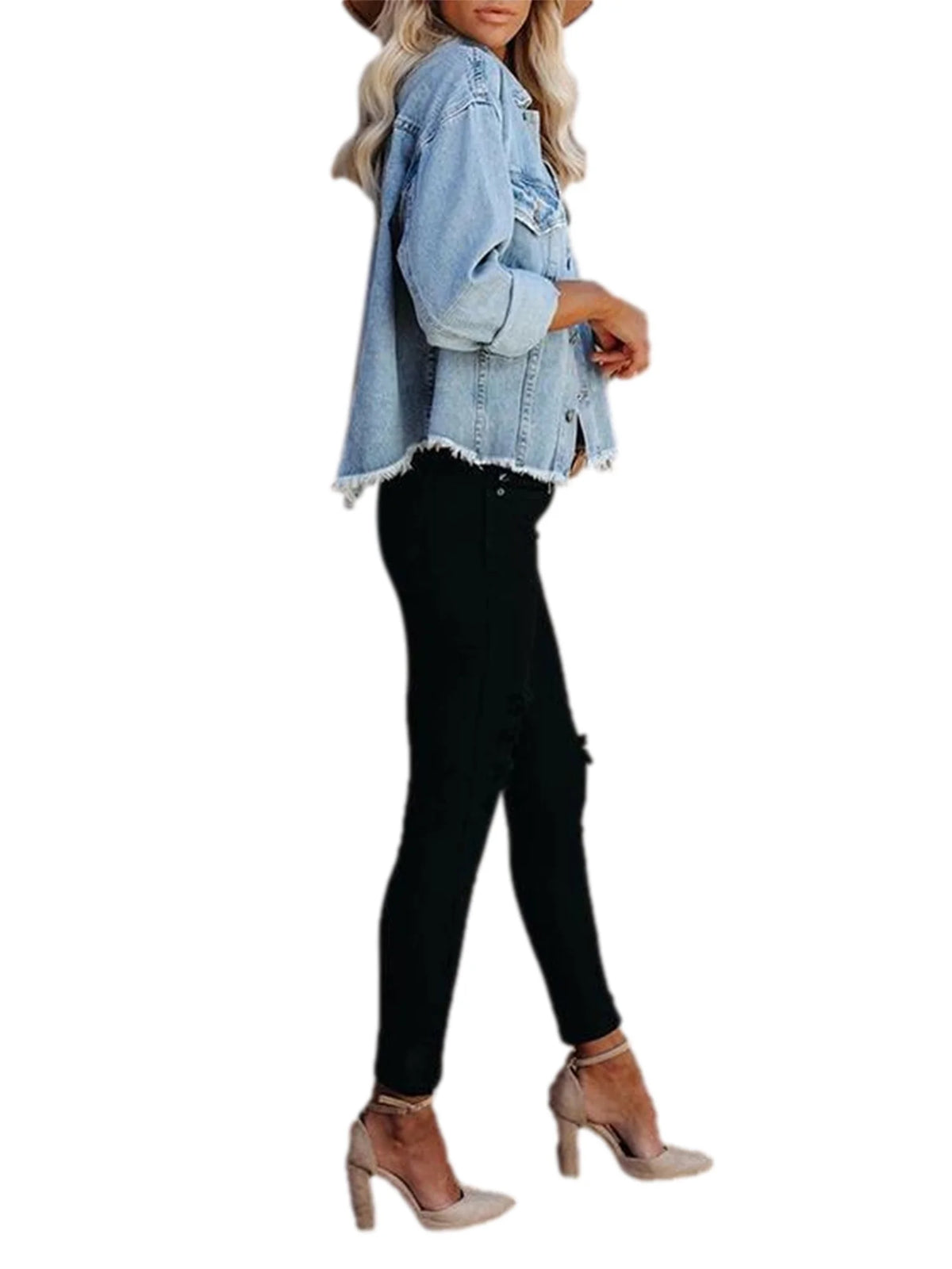 Washed Denim Jacket Long Sleeve Button Down H836