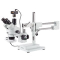 3.5X-45X Simul-Focal Stereo Boom Stand Microscope with Fluorescent Light and 3MP Camera I302