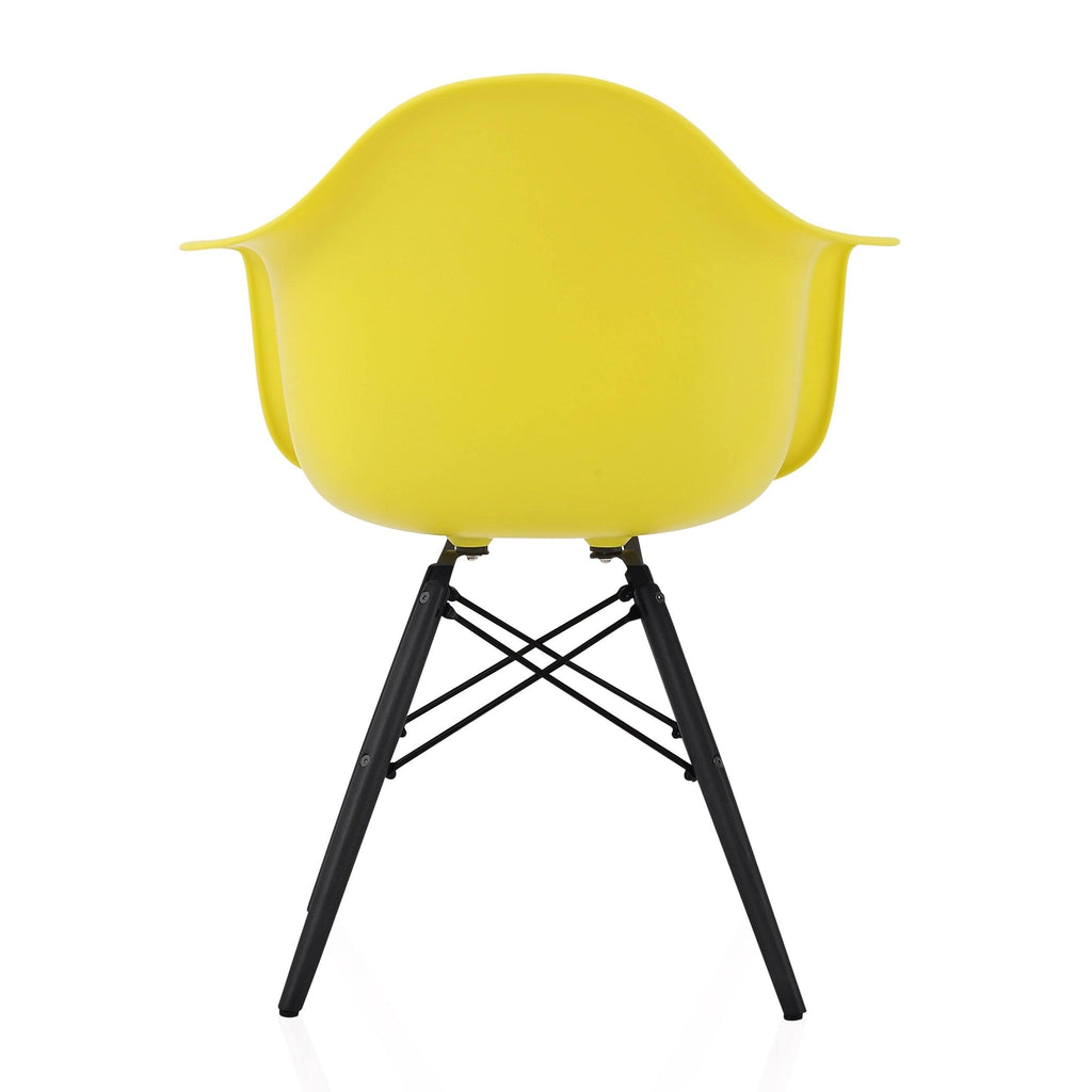 Light Yellow Molded Plastic Dining Arm Chair with Black Wood Legs V482