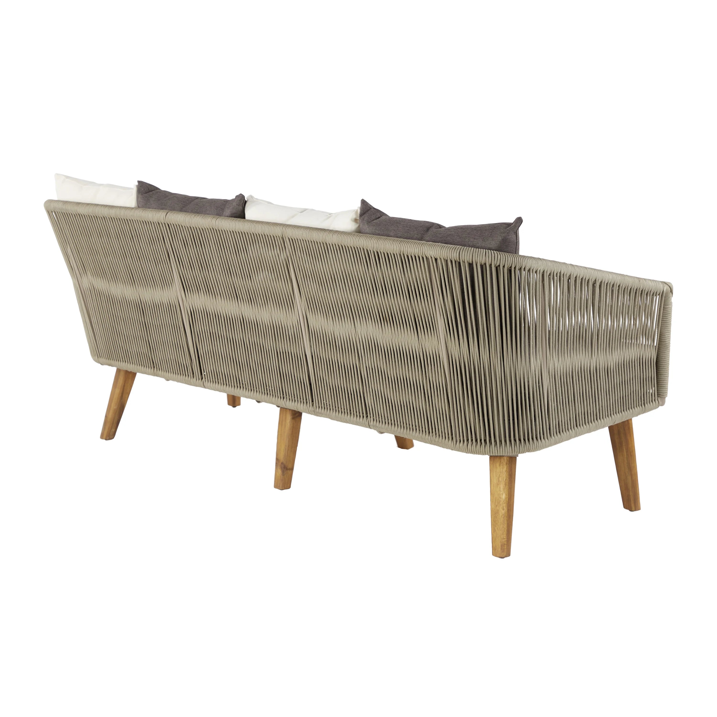 Gray Woven Rope Wood Outdoor Sofa with Polyester Cushions B466