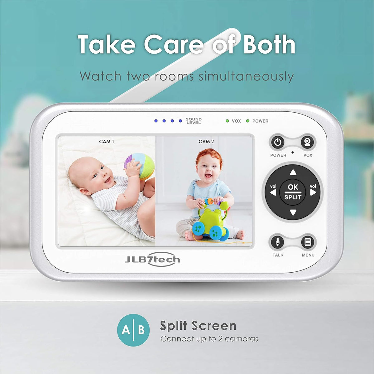 4.3 Split Screen Video Baby Monitor with 2 Cameras and Audio O65856