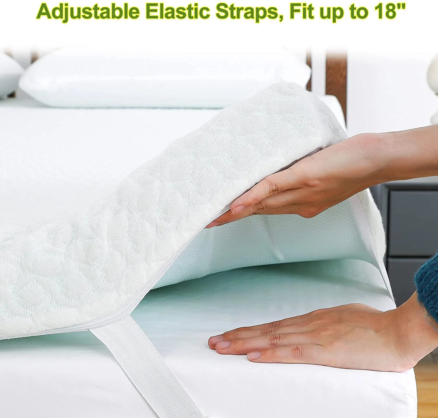 Green Tea Memory Foam Mattress Topper Queen with Zippered Bamboo Cover Z104755