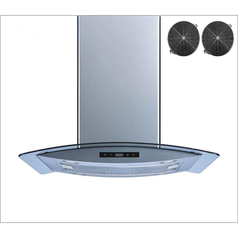 Stainless Steel and Glass Island Mount Range Hood with Touch Control and Carbon Filters P1540