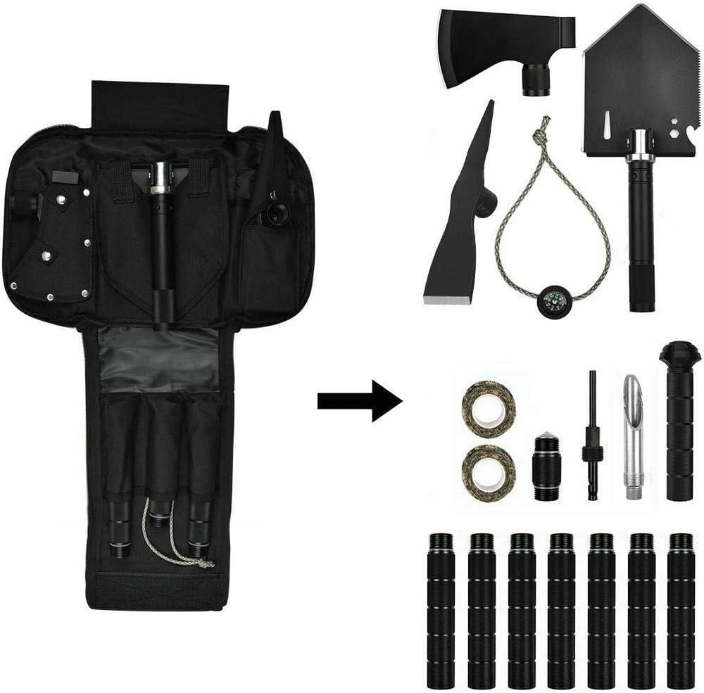Survival Off-Roading Tool Kit Folding Shovel Camping Axe Multitool Pickaxe with Carrying Bag Black E5996